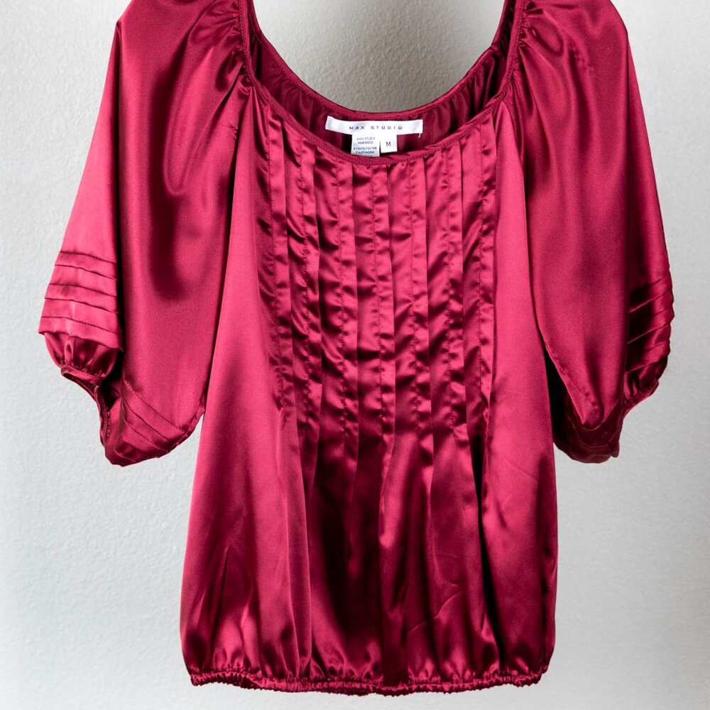 Max Studio Satin Pintuck Blouse 🍷 Wine Red – Size M